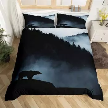 Комплект постельного белья Smoky Mountain Misty Forest, комплект постельного белья Queen Size, серые деревья, природный пейзаж, художественное одеяло 135X200cm-2pcs