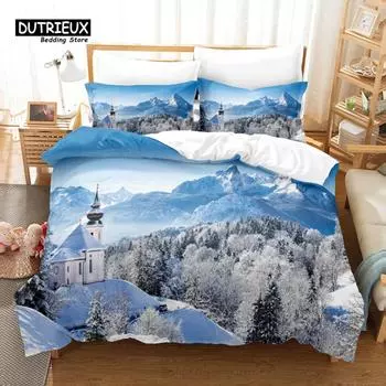 Комплект постельного белья Snow Scene Hut, комплект из 3 пододеяльников, мягкий, удобный, дышащий пододеяльник, для декора спальни и гостевой комнаты EU single(135x200cm)