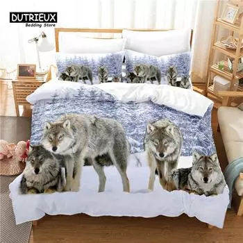 Комплект постельного белья Snow Wolf, комплект из 3 пододеяльников, мягкий, удобный, дышащий, для декора спальни и гостевой комнаты EU single(135x200cm)