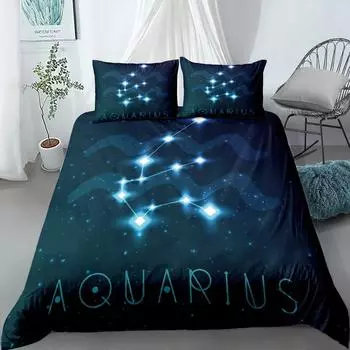 Комплект постельного белья со знаком зодиака Водолей 3D King Queen Double Full Twin Single Size Duvet Cover Pillow Case Set EU single(135x200cm)