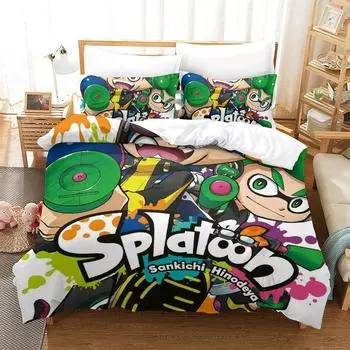 Комплект постельного белья Splatoon 3, односпальная кровать, двуспальная кровать, двуспальная кровать, комплект постельного белья с рисунком аниме и 3D-принтом 70x133cm 2pcs