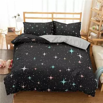 Комплект постельного белья Starry Sky King Size Galaxy Starry Sky Theme Twin Комплект постельного белья для детей-подростков из полиэстера с разноцветными звездами EU single(135x200cm)