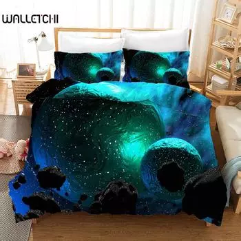 Комплект постельного белья Starry Sky из микрофибры с космическим принтом, пододеяльник для подростков и мальчиков, комплект постельного белья 3D Starry Sky Series EU single(135x200cm)