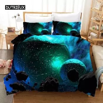 Комплект постельного белья Starry Sky из микрофибры с космическим принтом, пододеяльник для подростков и мальчиков, комплект постельного белья 3D Starry Sky Series EU single(135x200cm)
