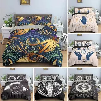 Комплект постельного белья Sun Moon Mystical Lucky Hand Пододеяльник Полный король Хамса Глаз Гадание Семена Хаки 3D Полиэстеровый пододеяльник 70x133cm 2pcs