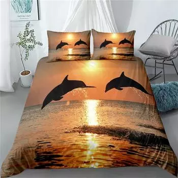 Комплект постельного белья Sunset Gaming Dolphins 3D Single Twin Double Queen King Cal King Size Комплект постельного белья EU single(135x200cm)
