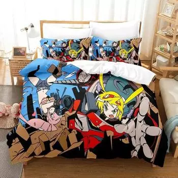 Комплект постельного белья Tengen Toppa Gurren Lagann, односпальная кровать, двуспальная кровать, двуспальная кровать, комплект постельного белья для взрослых и детей, набор пододеяльников с 3D-принтом и аниме 70x133cm 2pcs