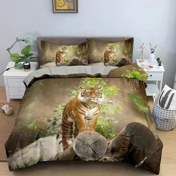 Комплект постельного белья Tiger Ferocious Animal для мальчиков и девочек Twin Queen Size, пододеяльник, наволочка, детская кровать, взрослая мода, домашний текстиль 70x133cm 2pcs