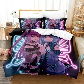 Комплект постельного белья Uruha Rushia Single Twin Full Queen King Size, комплект постельного белья Aldult Kid Bedroom Duvetcover Sets 3D 2022 Anime, комплект простыней EU Single 135x200cm