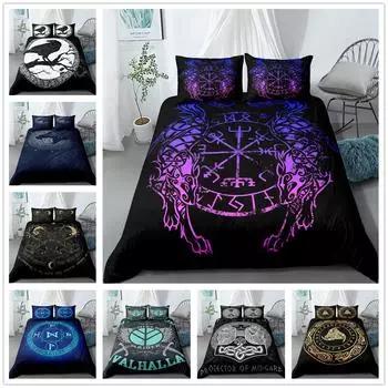 Комплект постельного белья Vikings Yggdrasil Fenrir Wolf King Queen Double Full Twin Single Size Mythology Symbols Runes 220x240cm