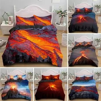 Комплект постельного белья Volcano размера King, узор Disaster, красно-желтый, комплект постельного белья из микрофибры Lava для взрослых мальчиков, мужчин и подростков 70x133cm 2pcs