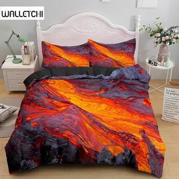 Комплект постельного белья Volcano размера King, узор Disaster, красно-желтый, комплект постельного белья из микрофибры Lava для взрослых мальчиков, мужчин и подростков EU single(135x200cm)