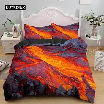 Комплект постельного белья Volcano размера King, узор Disaster, красно-желтый, комплект постельного белья из микрофибры Lava для взрослых мальчиков, мужчин и подростков EU Single 135x200cm
