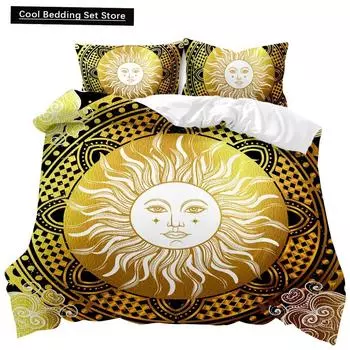 Комплект постельного белья в стиле бохо Golden Sun Twin, комплект постельного белья в стиле бохо для подростков и взрослых, двуспальный, размера Queen, размера King, полиэстеровый чехол-кровать EU single(135x200cm)