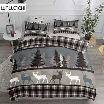 Комплект постельного белья в винтажном стиле Forest Stag Plaid King Queen Double Full Twin Single Size EU single(135x200cm)