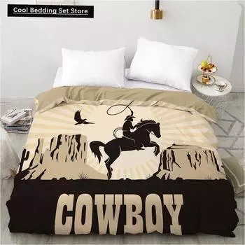 Комплект постельного белья Western Cowboy King Queen в винтажном стиле Rodeo, пододеяльник для мужчин, подростков, мальчиков, стеганое одеяло из полиэстера EU single(135x200cm)