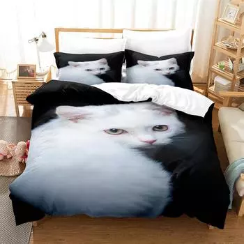 Комплект постельного белья White Cat 3D Digital, пододеяльник + наволочка, популярный стиль, 2/3 шт.(Нет прокладки Нет простыни) комплект постельного белья размера «queen-size» EU single(135x200cm)