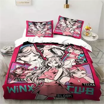 Комплект постельного белья Winx Anime Kawaii, комплект пододеяльников, легкий мягкий пододеяльник, декоративное постельное белье для подростков, мальчиков, девочек, подарок, большой 135X200cm-2pcs