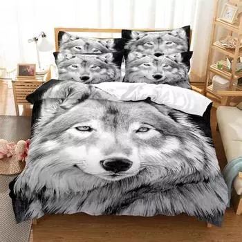 Комплект постельного белья Wolf, комплект пододеяльников, комплект постельного белья с 3D-печатью, комплект постельного белья размера Queen, модный дизайн EU single(135x200cm)&set