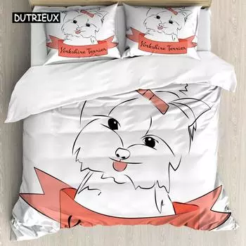 Комплект постельного белья Yorkie с изображением собаки и наушников, музыка, комплект постельного белья из 3 предметов для детей, девочек и мальчиков, мягкий чехол с изображением щенка размера King Size EU single(135x200cm)