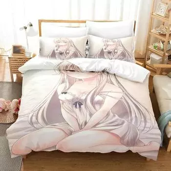 Комплект постельного белья Yosuga No Sora Kasugano с 3D-печатью, пододеяльник в стиле аниме, двуспальный, двуспальный, полный, двуспальный, для взрослых и детей, пододеяльник, домашний текстиль EU Twin 135x200cm