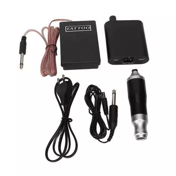 Комплект RCA Tattoo Pen Silver Black Rotary Tattoo Machine Блок питания Клип-шнур Педаль Набор 90265 В EU Plug