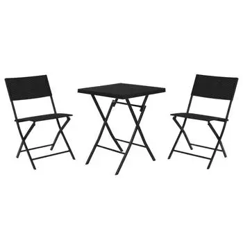Комплект Стол + 2 стула Home ESPRIT Black Steel синтетический ротанг 58 x 58 x 71,5 см