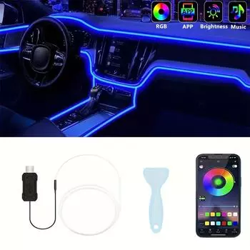 Комплект светодиодной ленты RGB USB для салона автомобиля длиной 5 м с синхронизированным темпом по оптоволокну для дверей, консолей и управляемым через приложение 5m