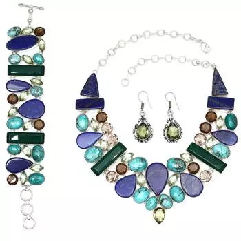 Комплект украшений из ожерелья Lazuli-Lapis s Smoky Turquoise 16-18