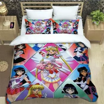 Комплекты постельного белья Cartoon S-Sailor Moon, изысканный комплект постельного белья, пододеяльник, комплект постельного белья, роскошный подарок на день рождения EU single(135x200cm)