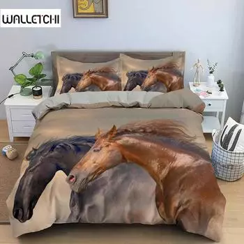 Комплекты постельного белья для лошадей, односпальное, двуспальное, двуспальное, двуспальное, королевского размера, пододеяльник с наволочкой, 2/3 шт., постельное белье, полиэстер, одеяло, чехол EU single(135x200cm)