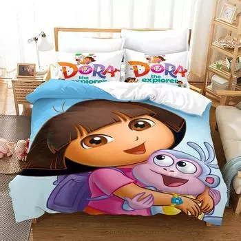 Комплекты постельного белья Dora для детей, мальчиков и девочек, размер Queen King, полный размер Twin, одинарный размер, новый комплект пододеяльников Anime Kamado Nezuko 135X200cm-2pcs