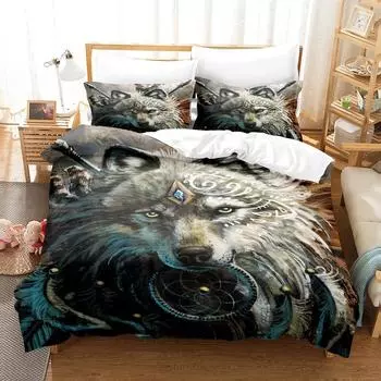 Комплекты постельного белья Fashion Wolf, односпальные, двуспальные, двуспальные, размера «king-size», покрывала для детской комнаты, декор для игровой комнаты, наборы пододеяльников Eu Single 135x200cm
