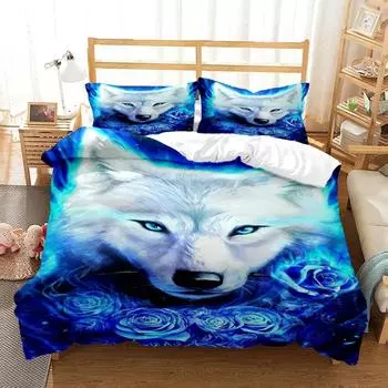 Комплекты постельного белья из полиэстера с цифровой печатью Wolf, комплекты постельного белья для мальчиков, комплекты постельного белья для подростков, комплекты стеганых одеял 70x133cm 2pcs
