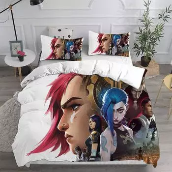 Комплекты постельного белья LOL Jinx Arcane Австралия/Европа/США Полный размер Queen King пододеяльник наволочка 2-3 шт. комплекты EU single(135x200cm)