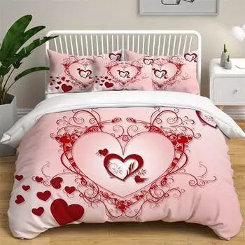 Комплекты постельного белья Love Heart размера Queen из микрофибры, романтический свадебный комплект пододеяльников, подарок на День святого Валентина для девочек и женщин, спальня EU single(135x200cm)