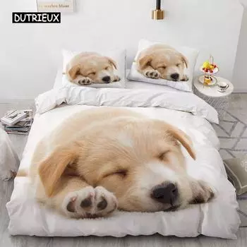 Комплекты постельного белья Lovely Animal 3D, белый пододеяльник, комплект стеганого одеяла, постельное белье, наволочка, размер King Queen 200*220 см, для собак, домашних животных, собак US Queen(228x228cm)