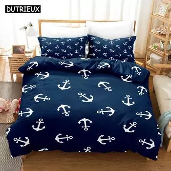 Комплекты постельного белья Nautical Ocean Anchor, комплект постельного белья Ocean Spirit, пододеяльник, постельное белье King Queen с наволочкой EU Single 135x200cm