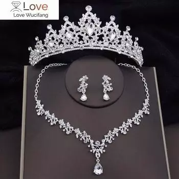 Комплекты свадебных украшений в стиле барокко из серебра, серьги-короны, колье, ожерелье для женщин, свадебное платье, диадемы, комплект свадебных украшений для невесты