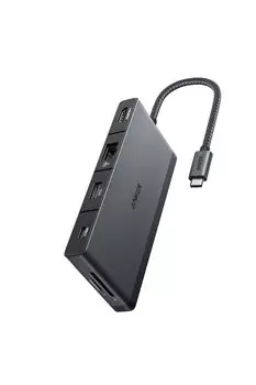 Концентратор Anker 552, совместимый с PD 4K 100 Вт, высокоскоростной порт передачи данных 5 Гбит/с, порт Ethernet, слот для карты памяти microSD, USB-C (9-в-1, HDMI) чёрный