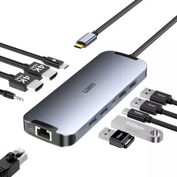 Концентратор Dual 4K HDMI 100 Вт PD Быстрая зарядка HDMI Расширение USB USB Порт передачи данных Аудио 1000 Гбит/с Ethernet-порт USB C Док-станция HDMI 2 USB-C
