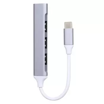 Концентратор Type-C Адаптер типа C «папа-гнездо» USB Концентратор 4-в-1 из алюминиевого сплава с портами USB2.0/USB3.0 USB interface серебряный