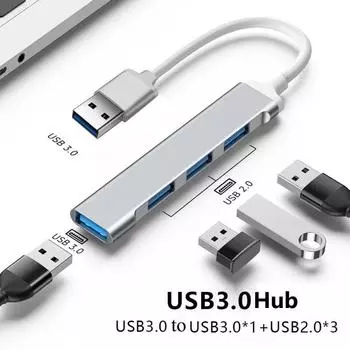 Концентратор USB 3.0 4 в 1, 4-портовый мульти-сплиттер-адаптер с функцией USB2.0 USB3.0 OTG, концентратор типа C, аксессуары для портативных компьютеров, для клавиатуры U-диска type c серый