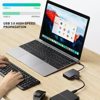 Концентратор USB 3.0, мультисплиттер-адаптер типа C, 3 USB-порта, PD100W, док-станция 5-в-1 для Windows, MacBook Pro, Mac OS, Android серый
