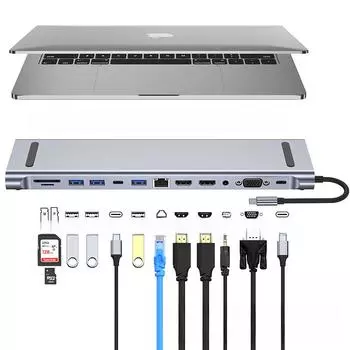Концентратор USB-C MST 12-в-1 Dual HD для ноутбуков: Многоэкранный дисплей и док-станция расширения