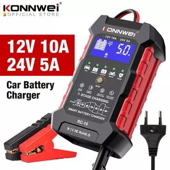 KONNWEI RC-10 12 В 10 А 24 В 5 А Автомобильное зарядное устройство Полностью автоматическое зарядное устройство для быстрой зарядки Импульсный ремонт Зарядное устройство для свинцово-кислотного аккумулятора AGM Gel EU PLUG красный