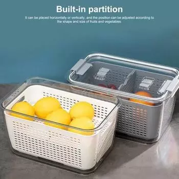 Контейнер для хранения фруктов с корзиной для слива, пищевой, без BPA, можно мыть в посудомоечной машине, регулируемый M белый