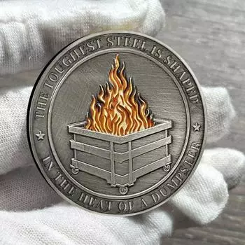 Контейнер для монет Challenge Dumpster Pattern Flame Retro Silver Color Challenge Medal Unique Office Desk 3 серебряный серый