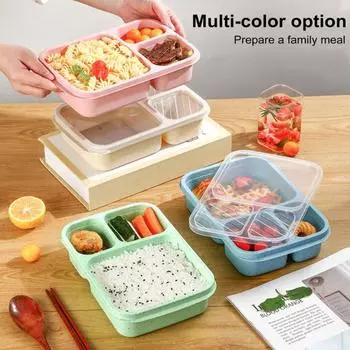 Контейнеры для ланч-боксов Bento для взрослых и детей, многоразовые коробки для закусок с 3 отделениями, без BPA, для приготовления еды бежевый