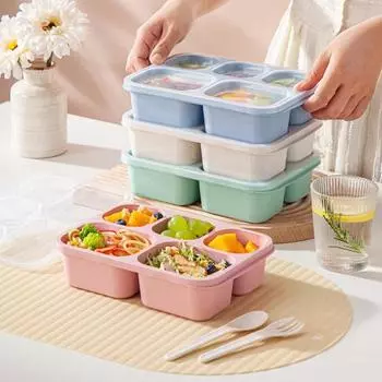 Контейнеры для обедов Bento для взрослых и детей, многоразовые коробки для закусок с 5 отделениями для школьной работы бежевый